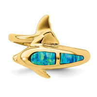 14K Lab Created Opal Dolphin Ring-R656