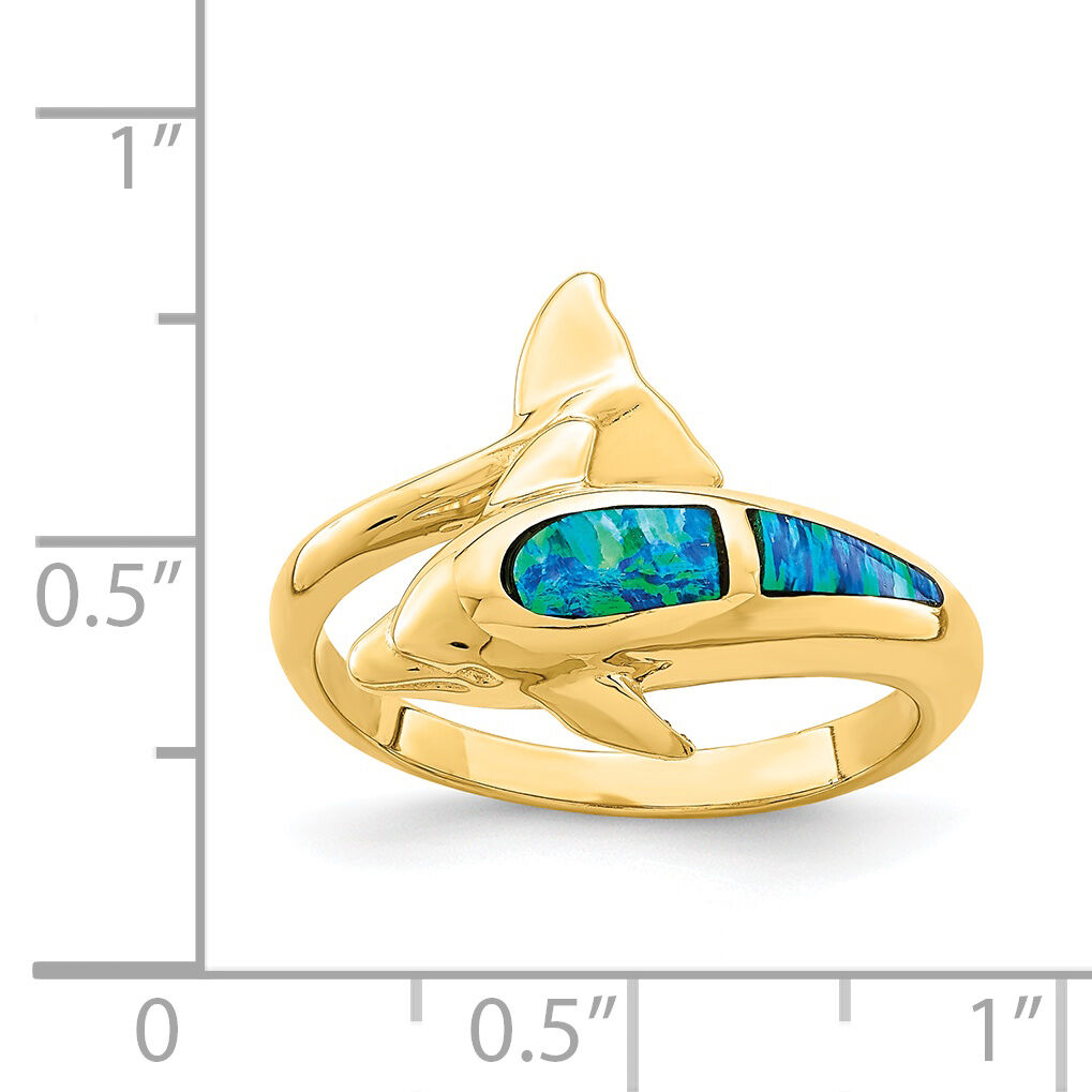 14K Lab Created Opal Dolphin Ring-R656