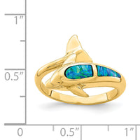 14K Lab Created Opal Dolphin Ring-R656