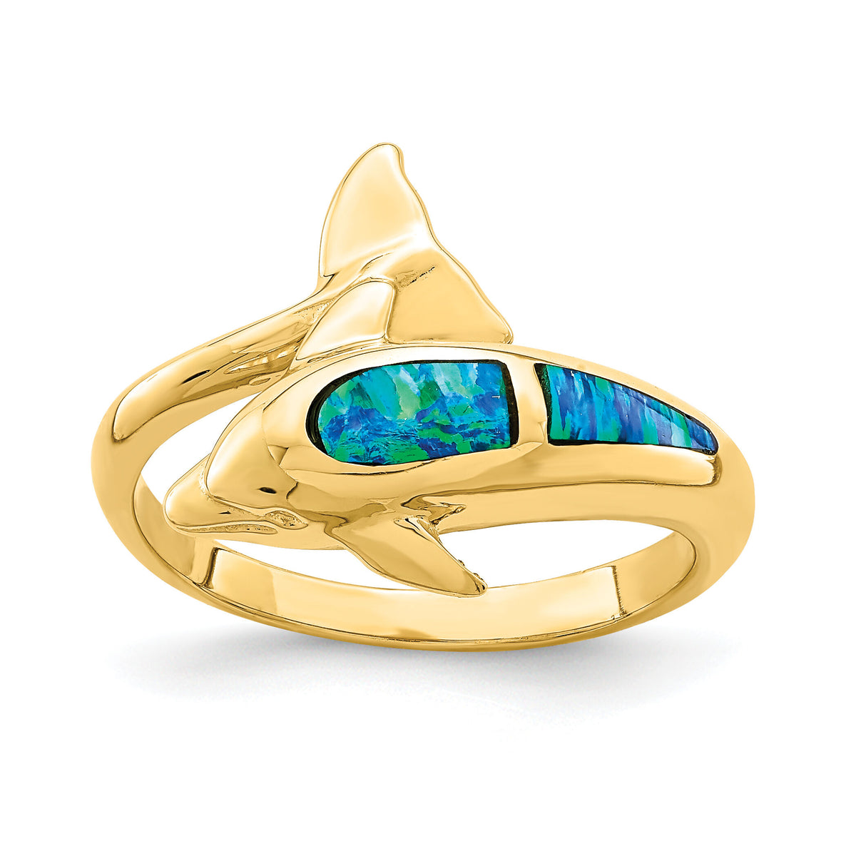 14K Lab Created Opal Dolphin Ring-R656