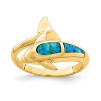 14K Lab Created Opal Dolphin Ring-R656