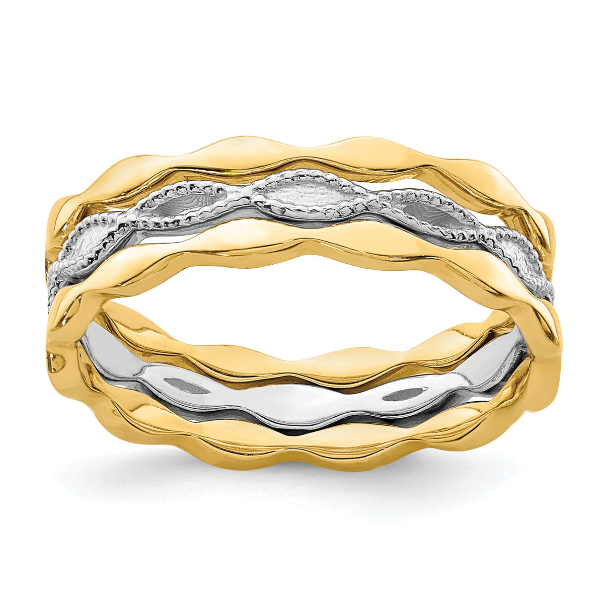 14K Yellow & White Gold Set of 3 Stackable Rings-R658