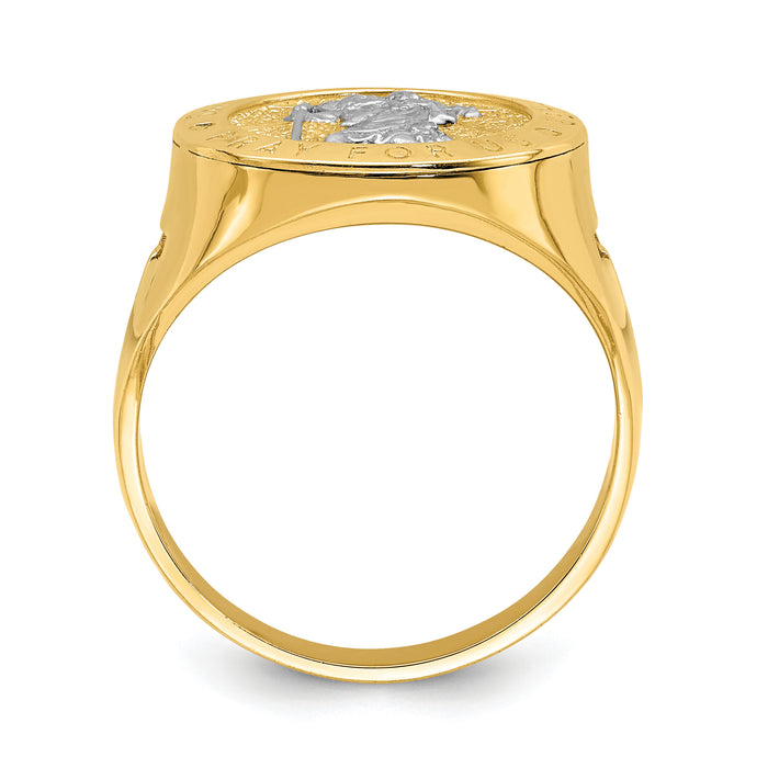 14K w/Rhodium Saint Christopher Ring-R669