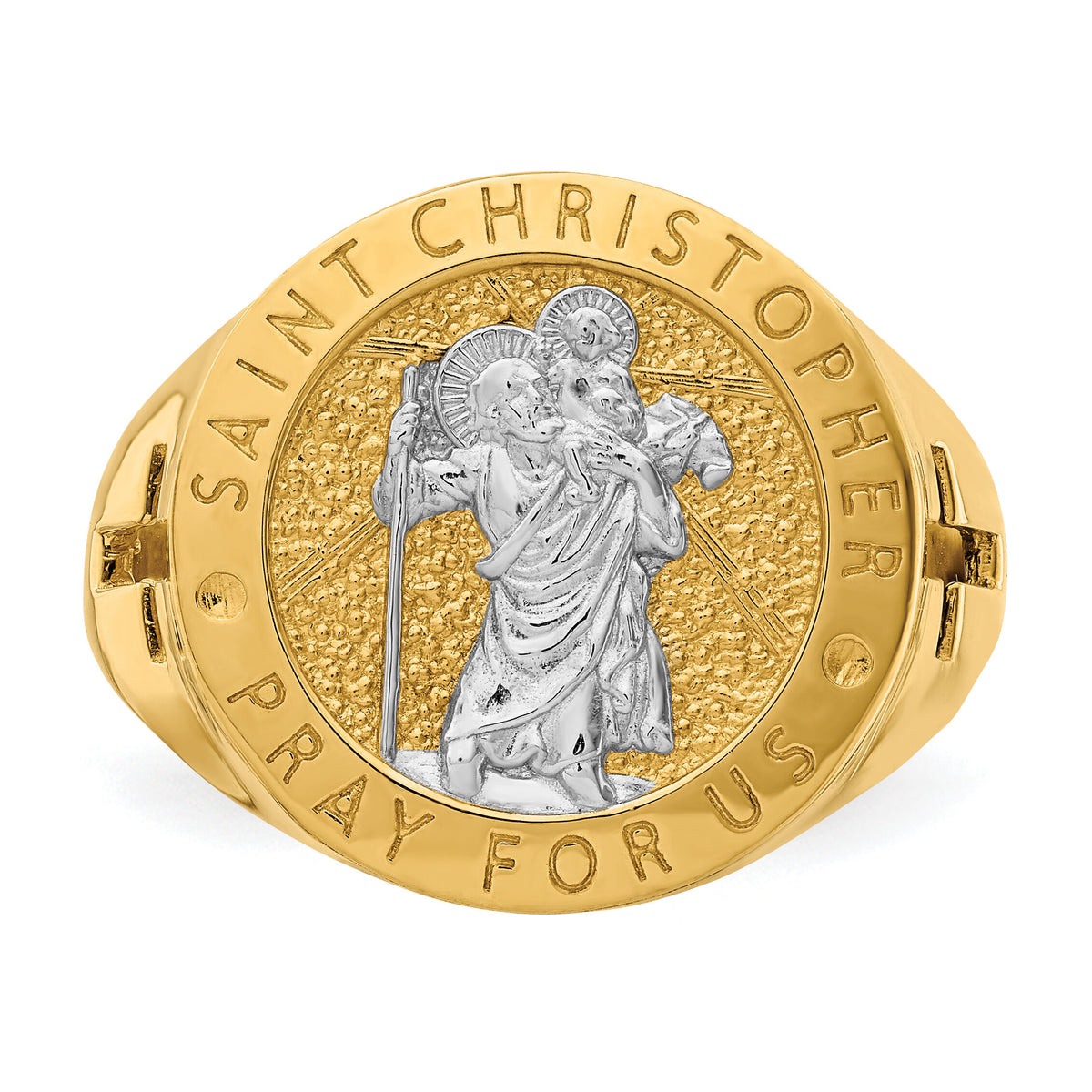 14K w/Rhodium Saint Christopher Ring-R669