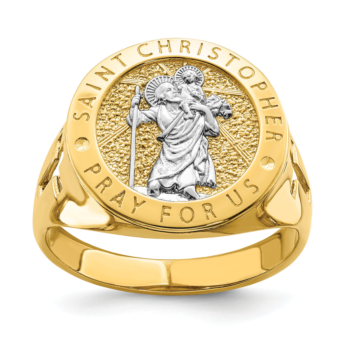 14K w/Rhodium Saint Christopher Ring-R669