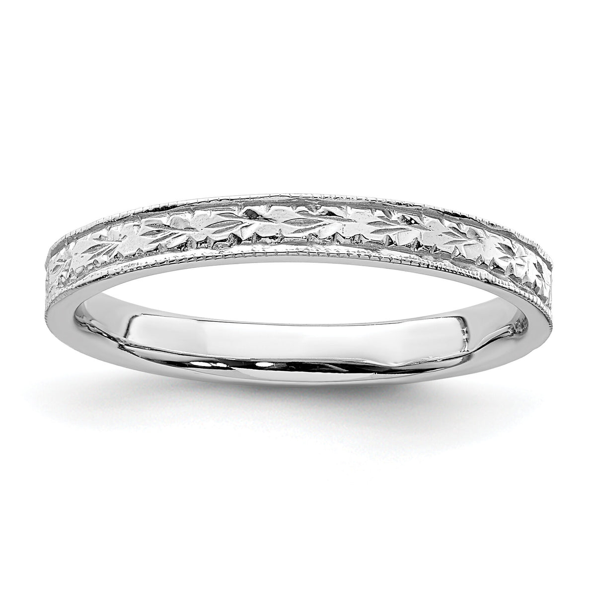 14K White Polished Floral Band-R672W