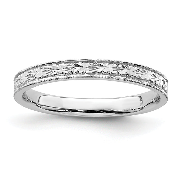 14K White Polished Floral Band-R672W