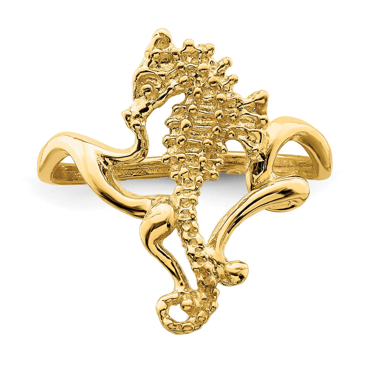 14K Polished / Textured / 2-D Seahorse Ring ()-R675