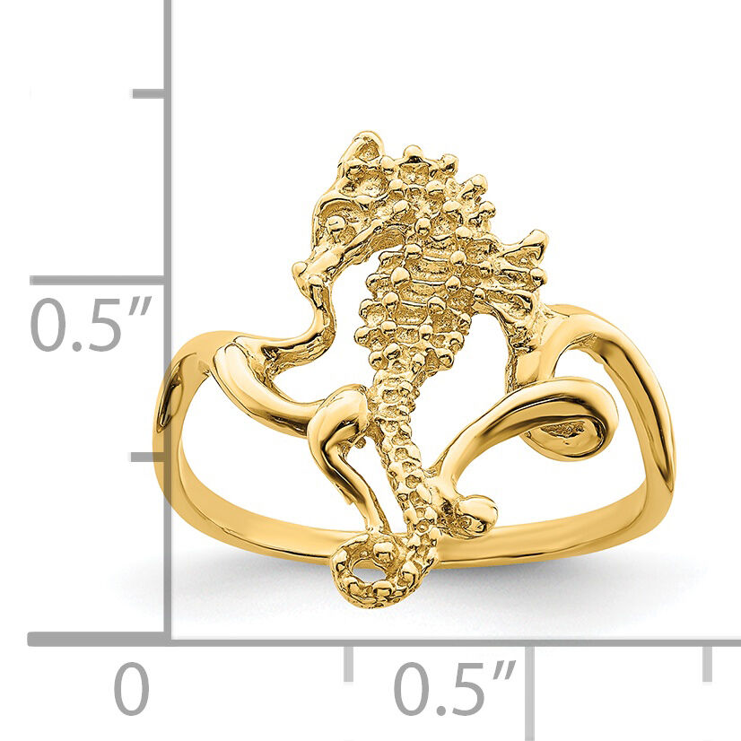 14K Polished / Textured / 2-D Seahorse Ring ()-R675