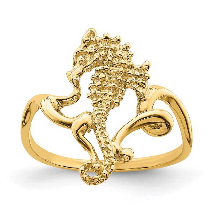 14K Polished / Textured / 2-D Seahorse Ring ()-R675