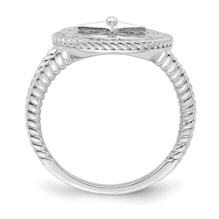 14K White Gold Nautical Compass Rope Ring-R677W