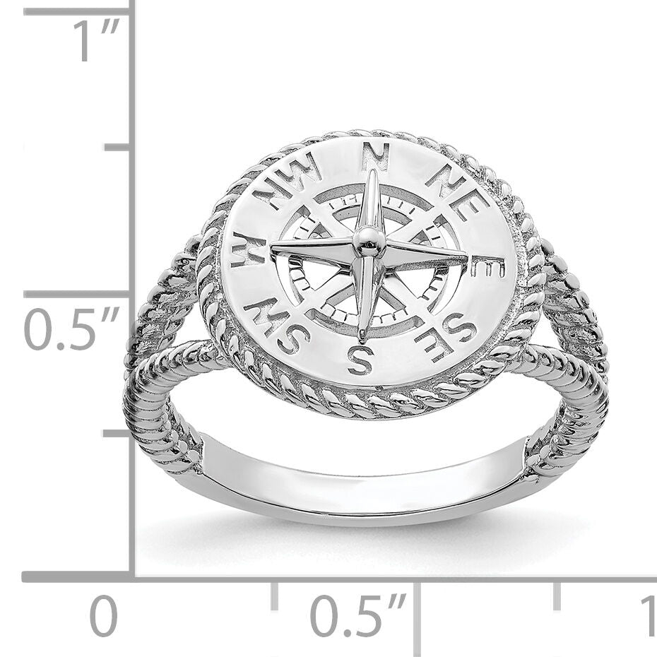 14K White Gold Nautical Compass Rope Ring-R677W