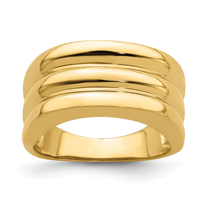 14k Polished Triple Ridge Dome Ring-R706