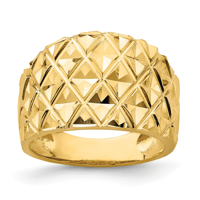14K D/C Quilted Pattern Dome Ring-R728