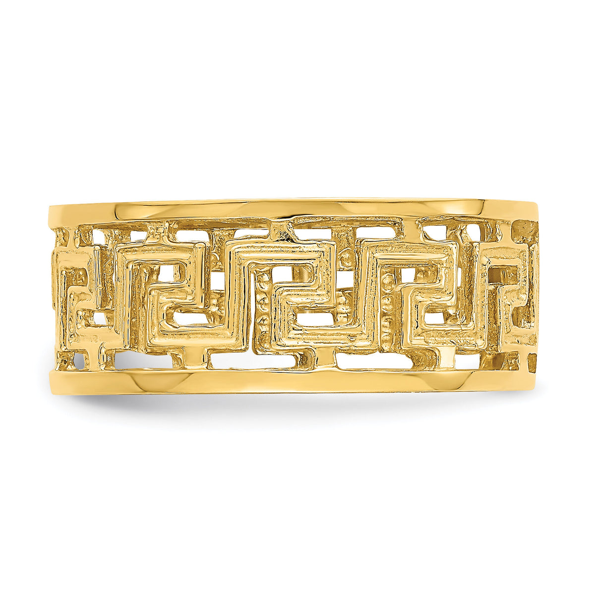 14K Polished Cut Out Greek Key Design Band-R736
