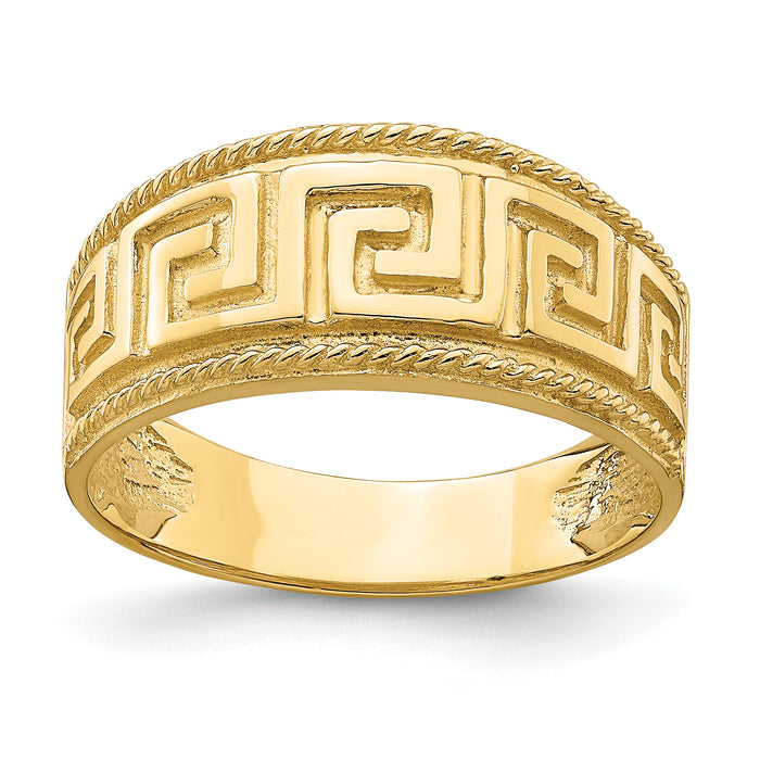 14k Greek Key Pattern Dome Ring-R739