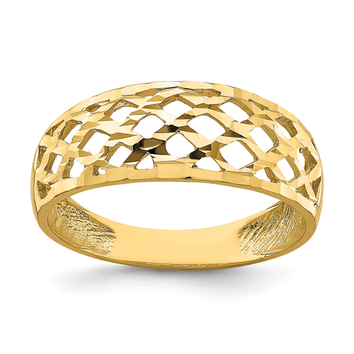 14K Solid D/C Woven Pattern Dome Ring-R751