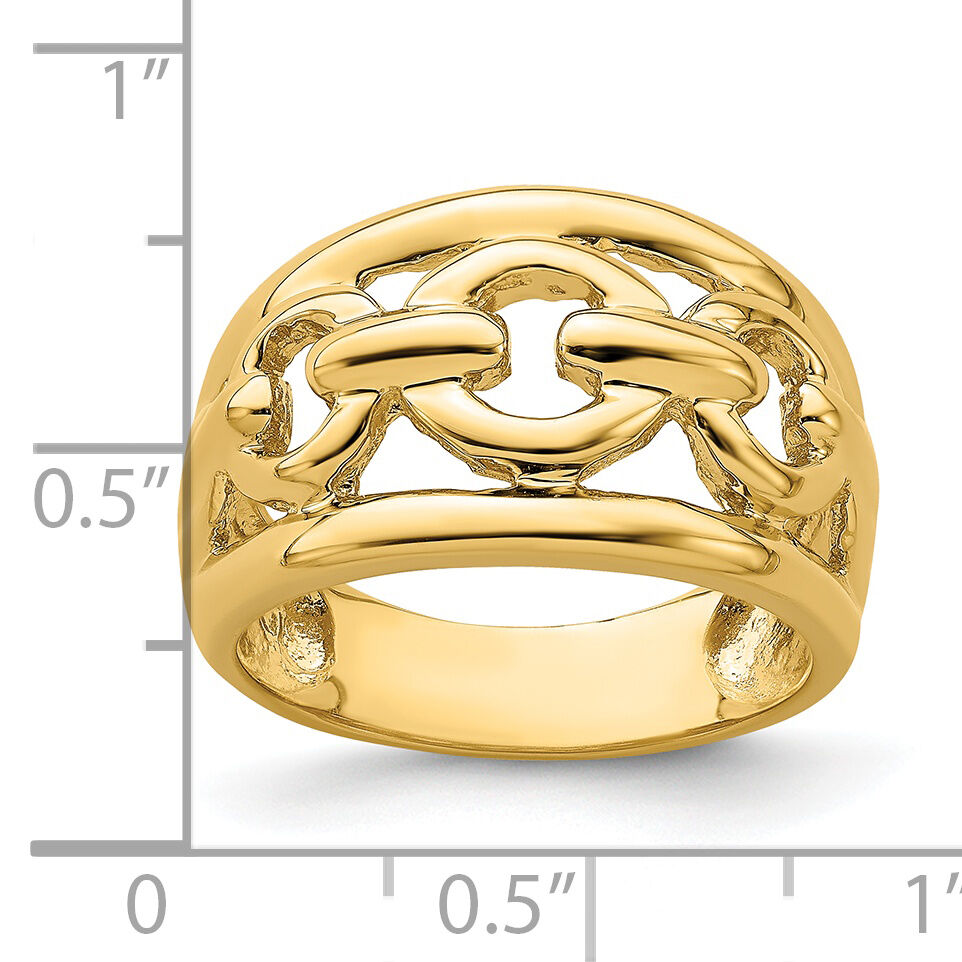 14K Polished Chain Design Inside Ring-R757