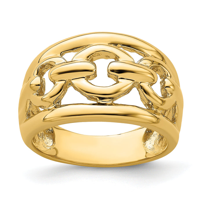 14K Polished Chain Design Inside Ring-R757
