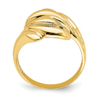 14k Polished Beaded Swirl Crossover Ring-R758