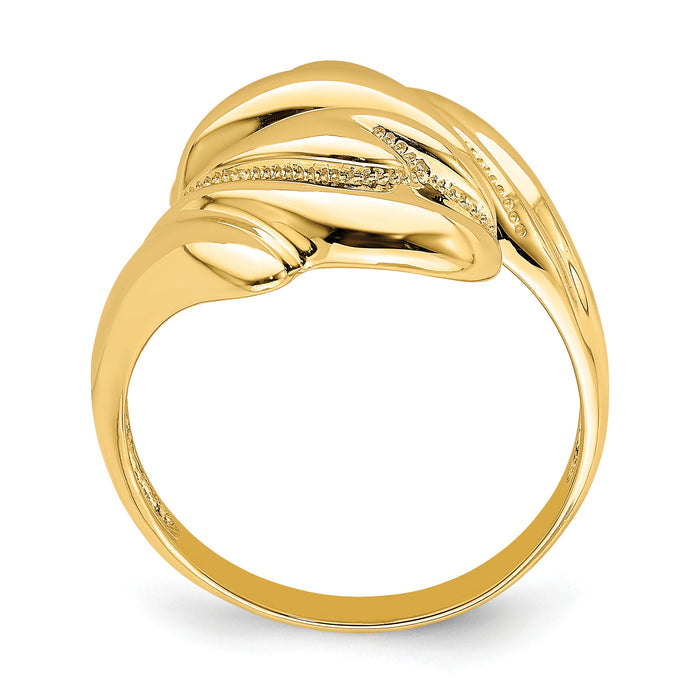 14k Polished Beaded Swirl Crossover Ring-R758