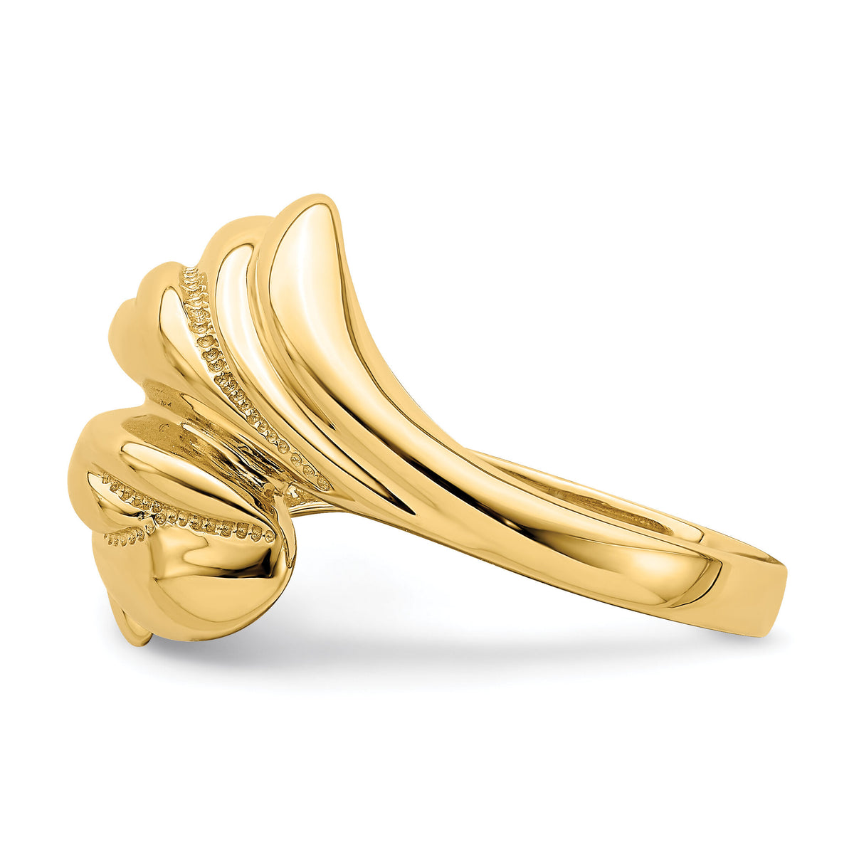 14k Polished Beaded Swirl Crossover Ring-R758