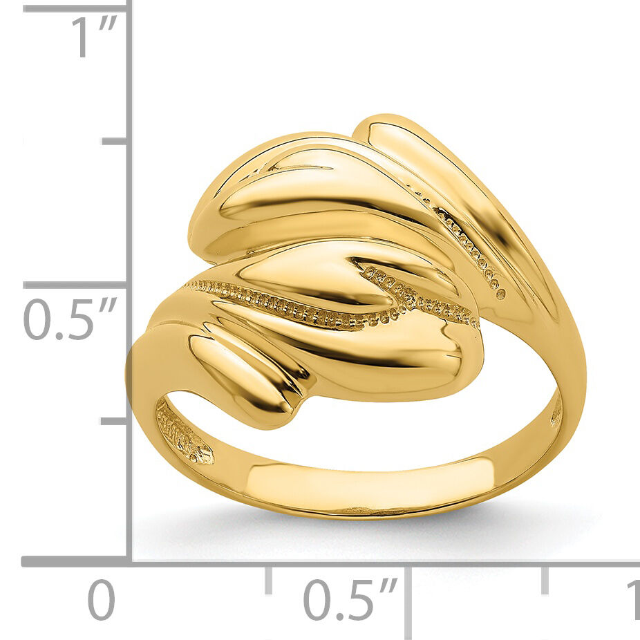 14k Polished Beaded Swirl Crossover Ring-R758