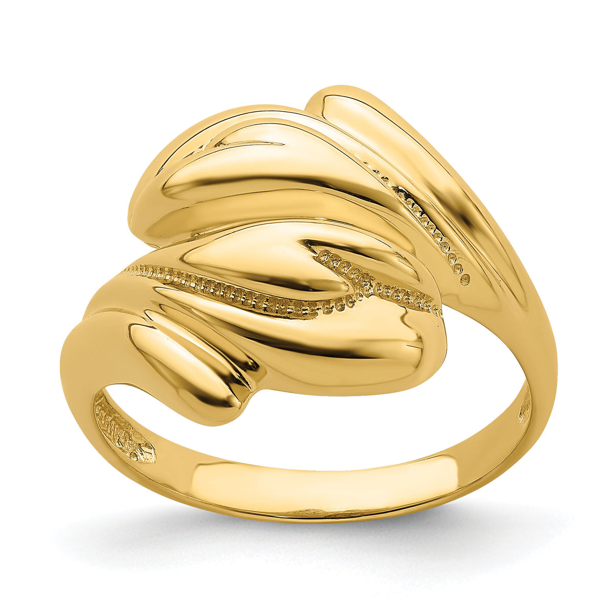 14k Polished Beaded Swirl Crossover Ring-R758