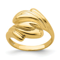 14k Polished Beaded Swirl Crossover Ring-R758
