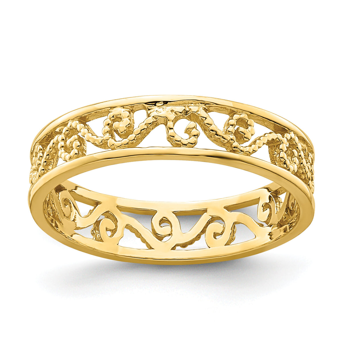 14k Beaded Scroll Cut-Out Band Child's Ring-R784