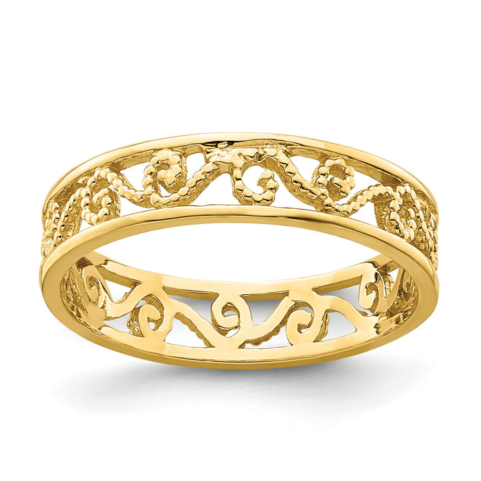 14k Beaded Scroll Cut-Out Band Child's Ring-R784