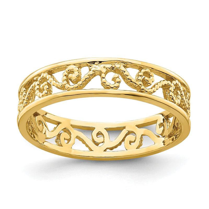 14k Beaded Scroll Cut-Out Band Child's Ring-R784