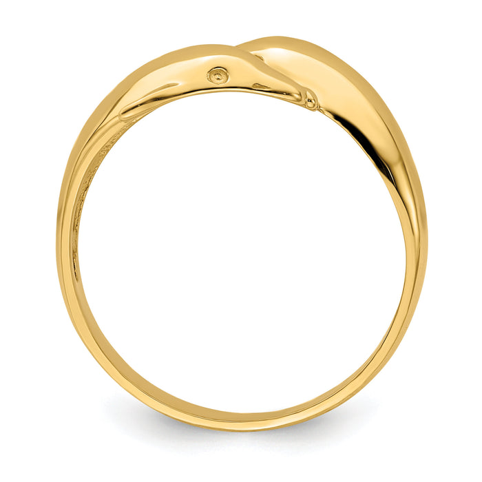 14k Polished Double Dolphin Ring-R804