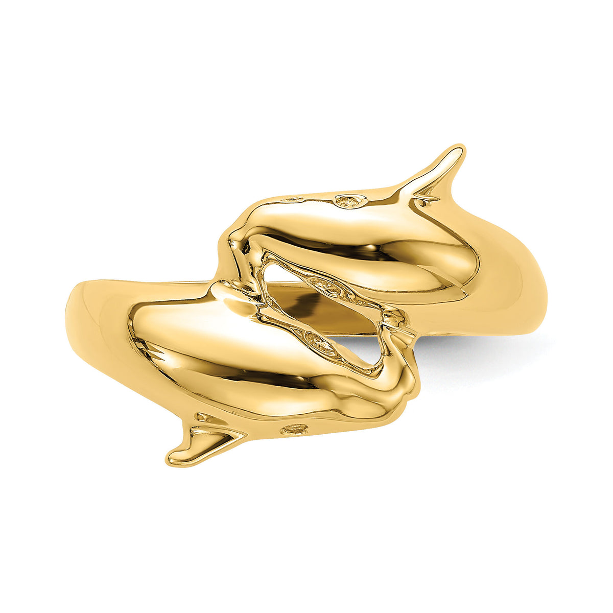 14k Polished Double Dolphin Ring-R804