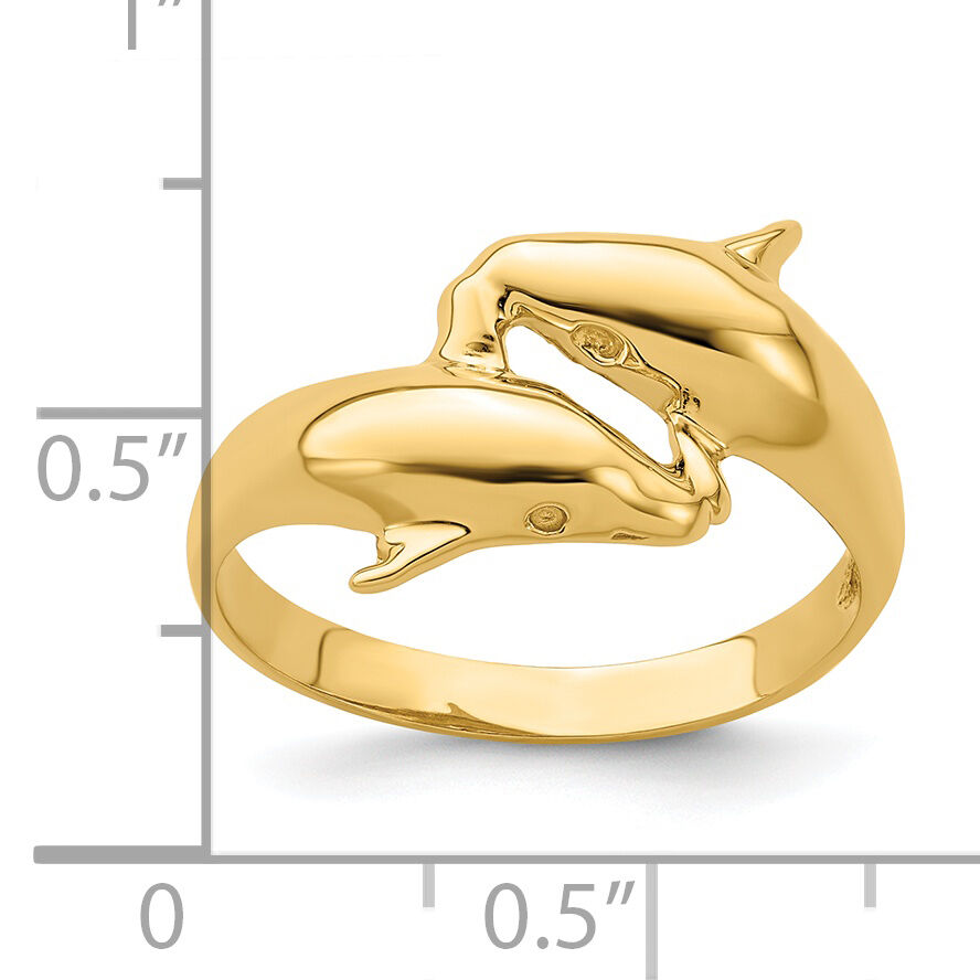14k Polished Double Dolphin Ring-R804