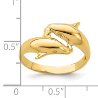 14k Polished Double Dolphin Ring-R804