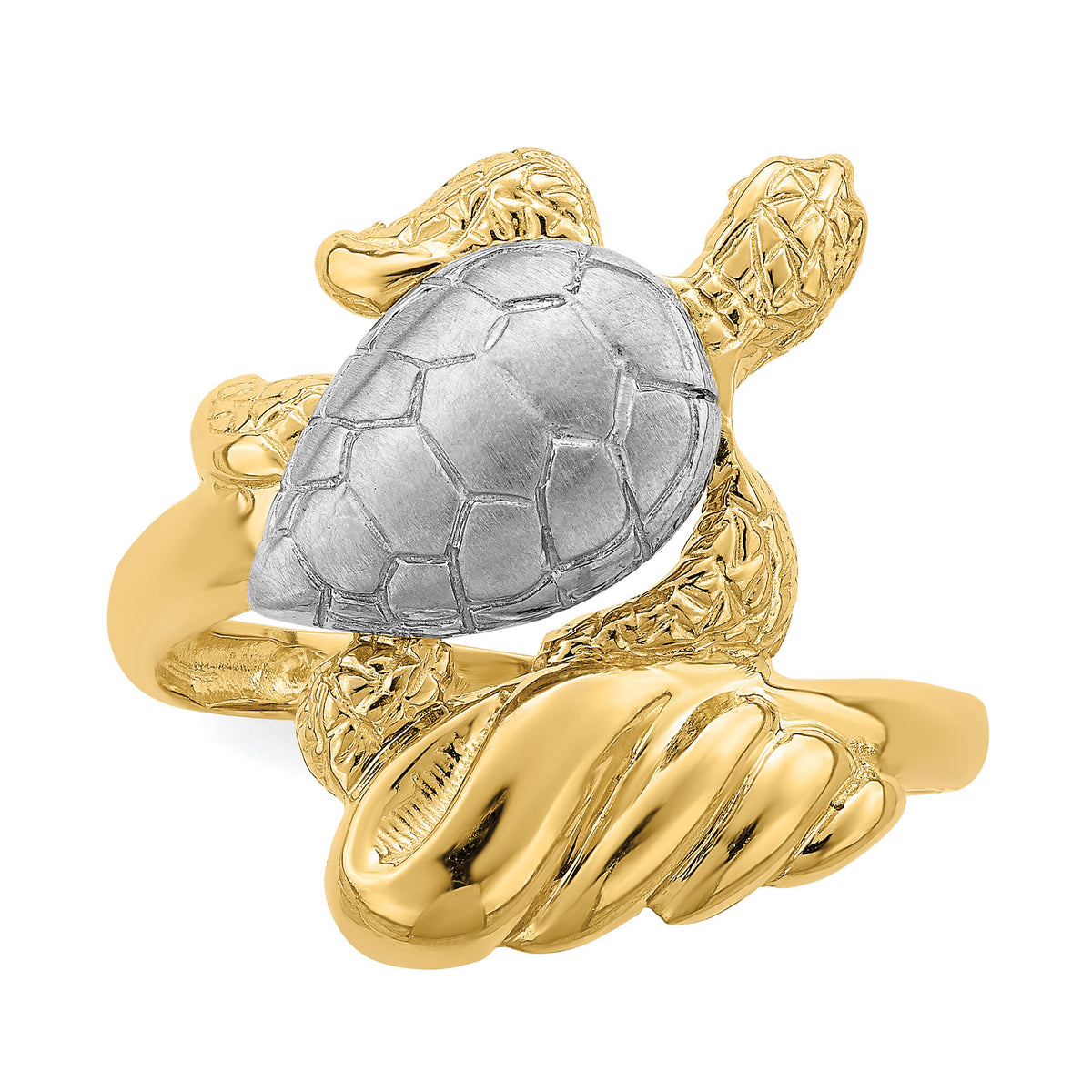 14K W/ Rhodium Turtle Ring-R843