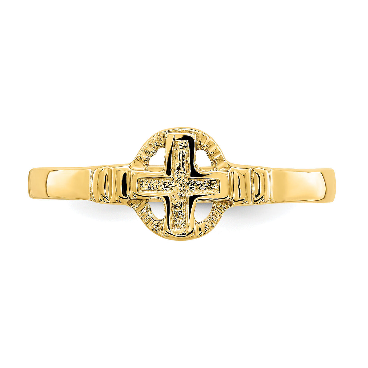 14k Polished Cross In Circle Ring-R848