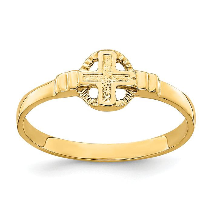14k Polished Cross In Circle Ring-R848