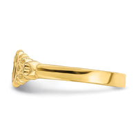 14K Cross Inside Oval W/Scroll and Heart Ring-R851