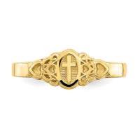 14K Cross Inside Oval W/Scroll and Heart Ring-R851