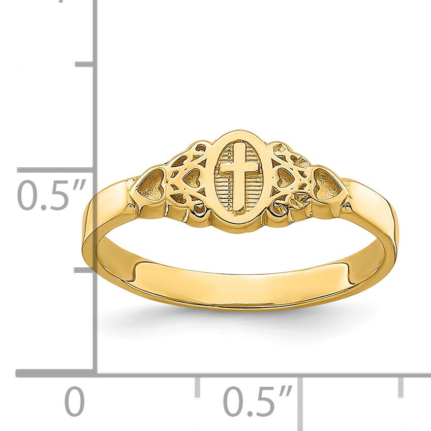 14K Cross Inside Oval W/Scroll and Heart Ring-R851