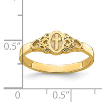 14K Cross Inside Oval W/Scroll and Heart Ring-R851