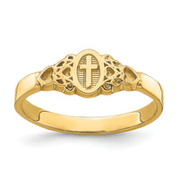 14K Cross Inside Oval W/Scroll and Heart Ring-R851
