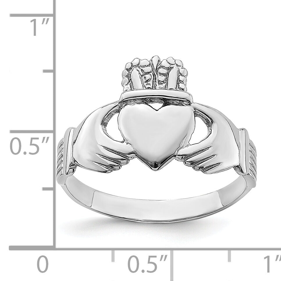 14k White Gold Polished Claddagh Ring-R867