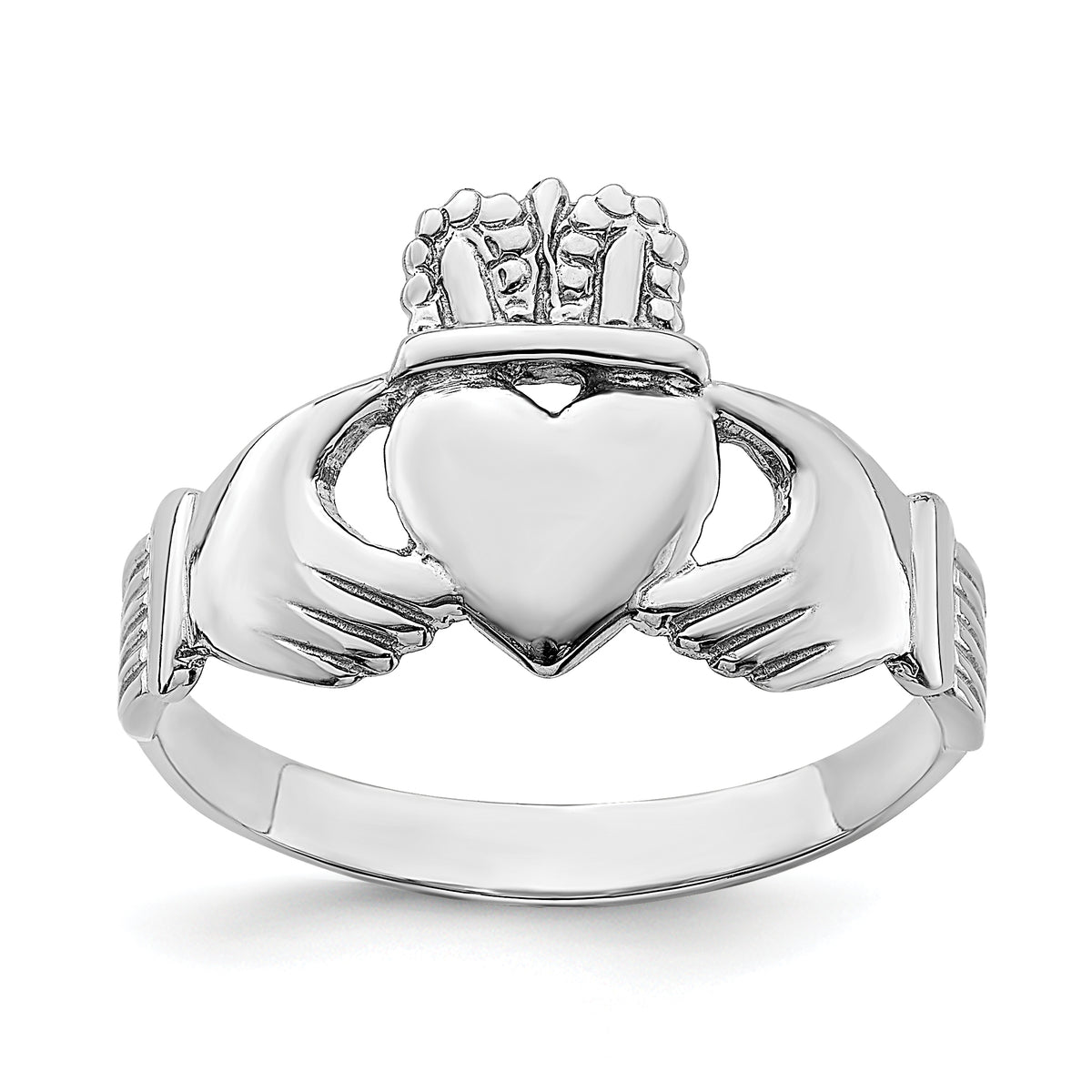14k White Gold Polished Claddagh Ring-R867