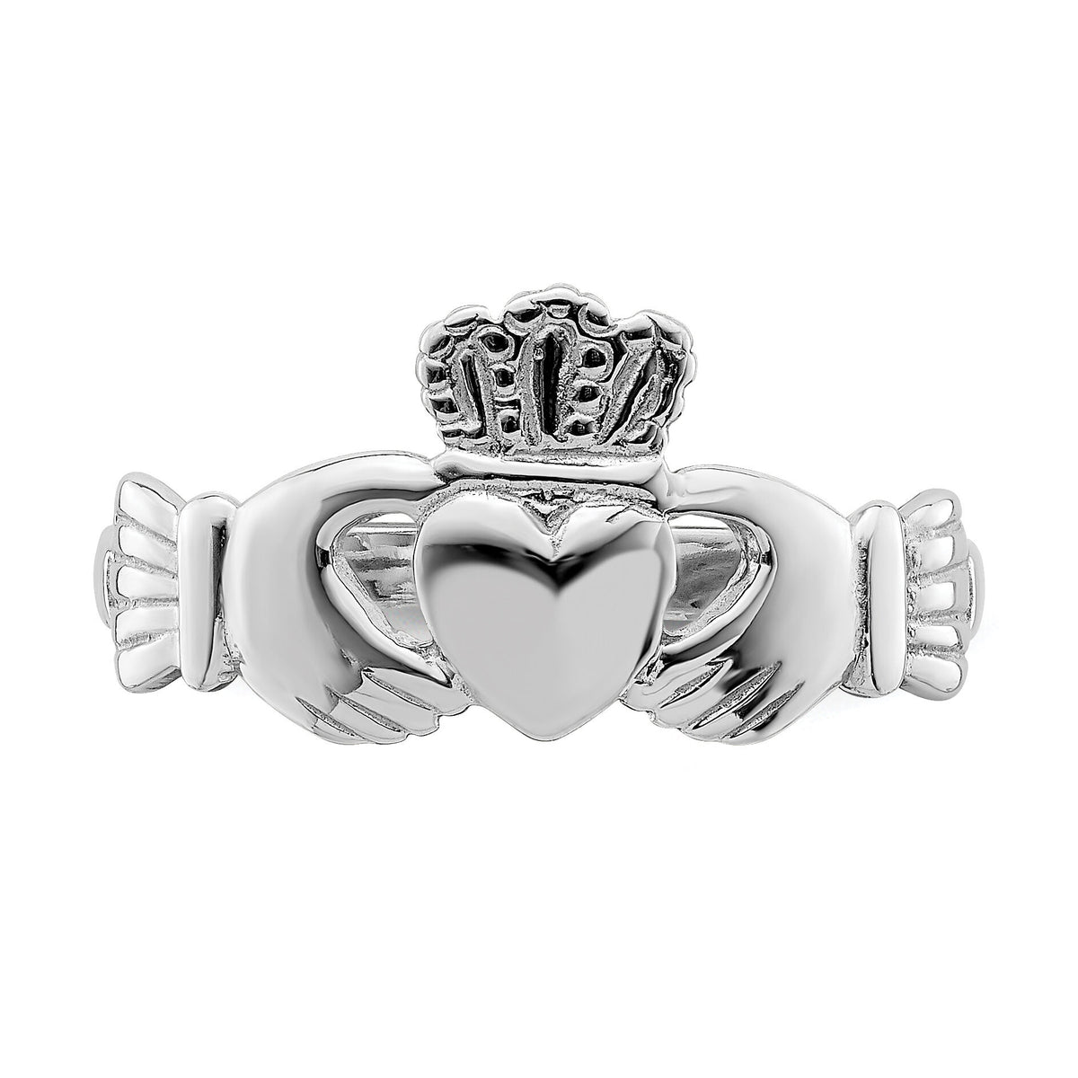 14k White Gold Polished Claddagh Ring-R868
