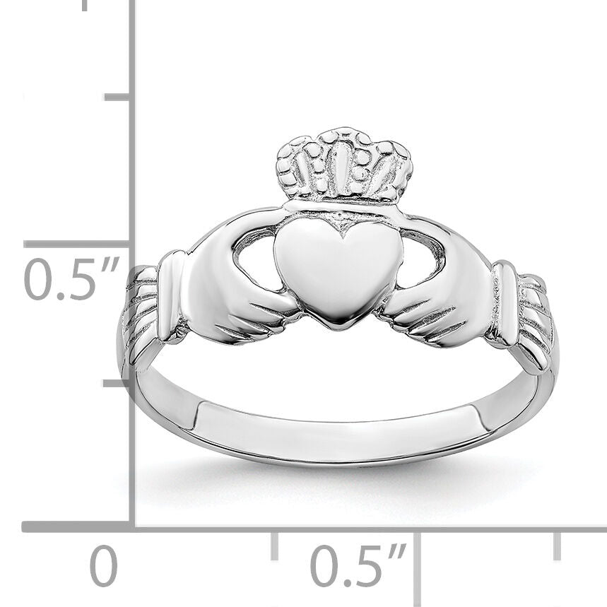 14k White Gold Polished Claddagh Ring-R868