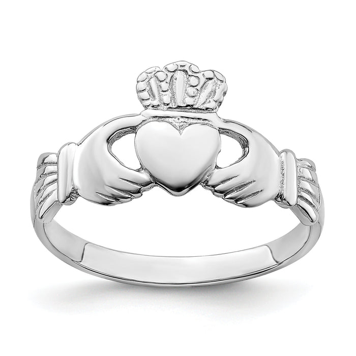 14k White Gold Polished Claddagh Ring-R868