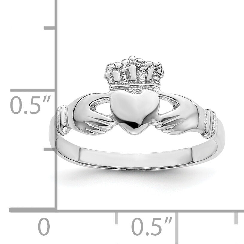 14k White Gold Polished Claddagh Ring-R870